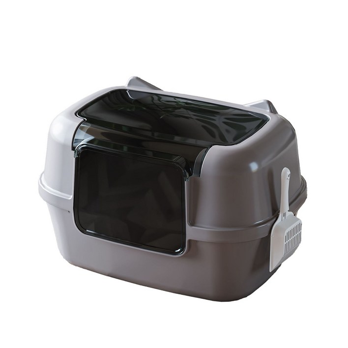 우아지오 후드형 고양이화장실, 1세트, 그레이