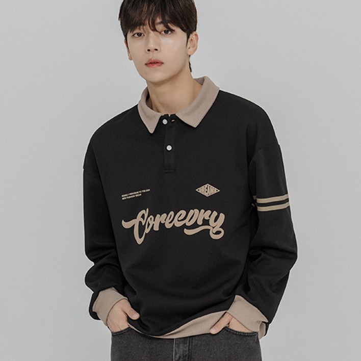 스몰더 남성용 오버핏 카라 맨투맨 티셔츠 1345