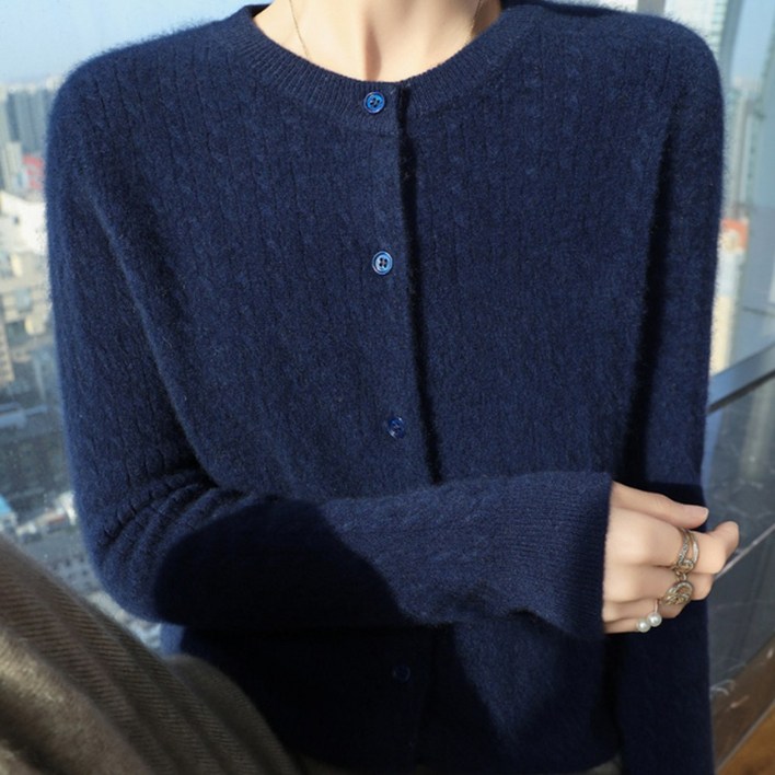 에리페 여성용 미니 꽈배기 베이직 니트 가디건