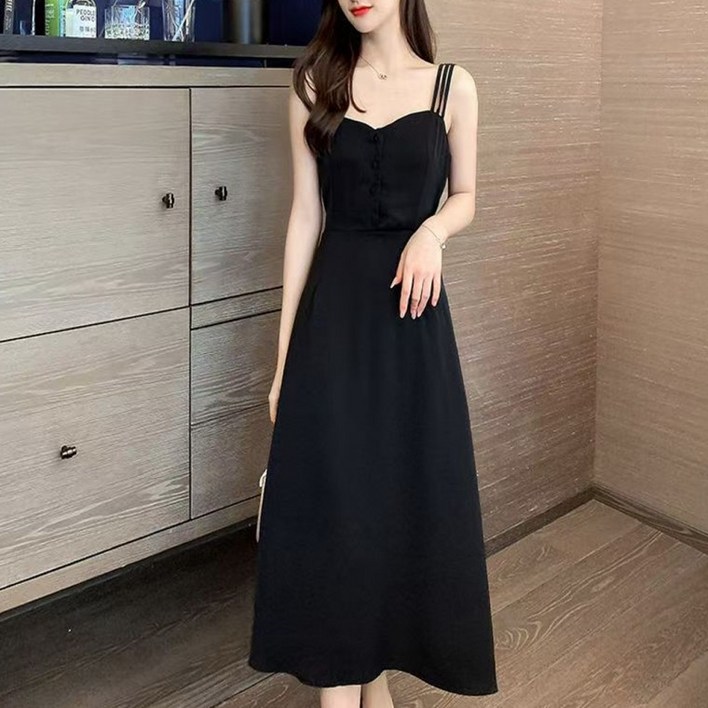 쫑쫑이의 HARU LND 블랙벨 슬림 롱 원피스 여성 여름 나시 민소매 치마 스커트