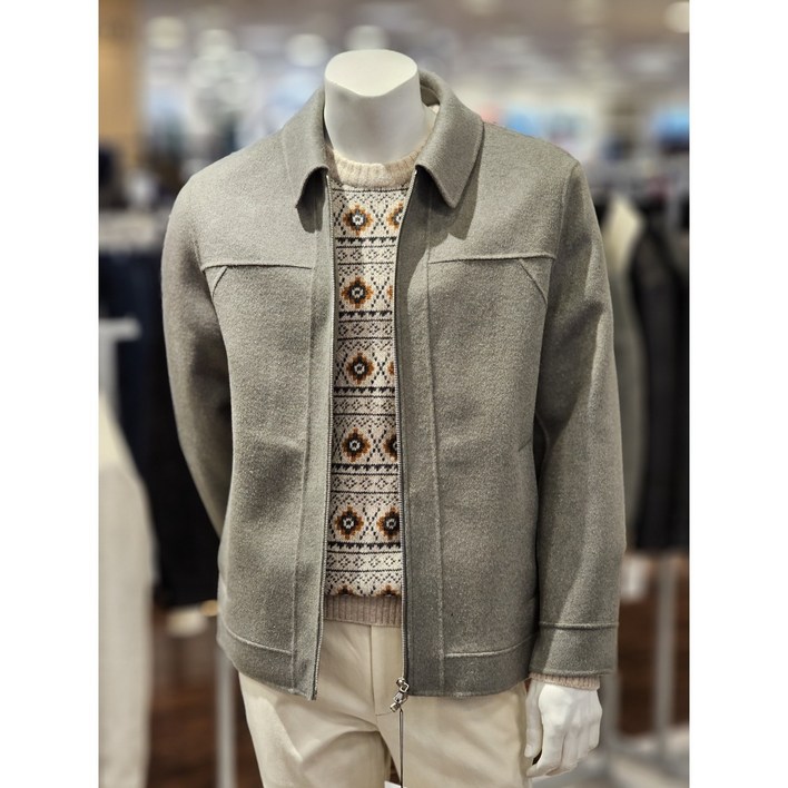 백화점무료배송 킨록바이 킨록앤더슨 남성 고급 민트그레이 캐시미어 울 블랜드 핸드메이드 카라집업 점퍼 NFIU53