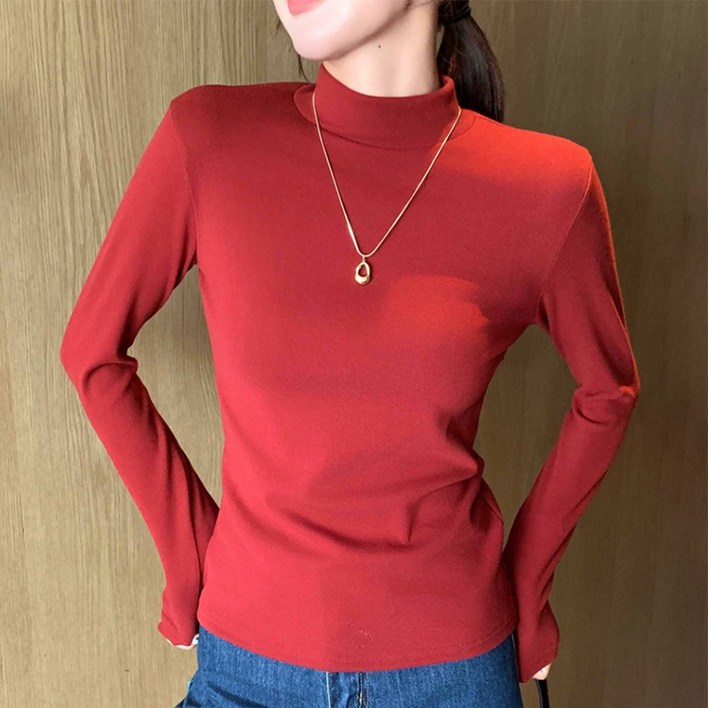 데일리쮸 여성 도톰 기모 반목폴라 티셔츠