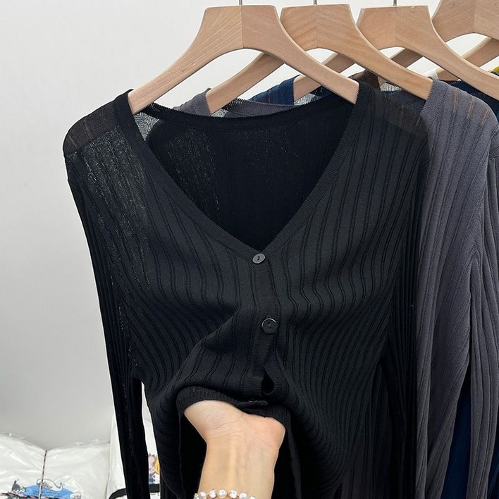봄 가을 여성 긴팔 가디건 여름 얇은 카디건 상의 빅사이즈 간절기 아우터 데일리 여자 니트 가디건 CJJ