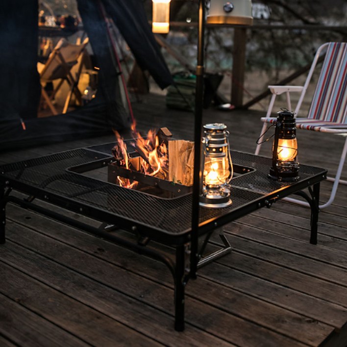스테판캠핑 아이언메쉬 화로대 테이블 높이조절 접이식 프리미엄보관가방증정, 블랙