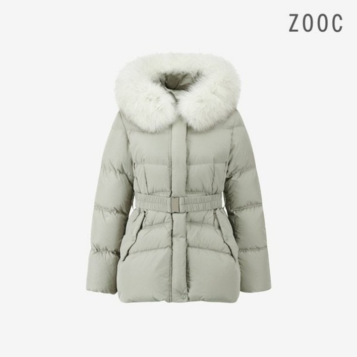 백화점 정품 ZOOC 폭스 후드 벨티드 슬림 하프 구스 다운 LKV254PSG936