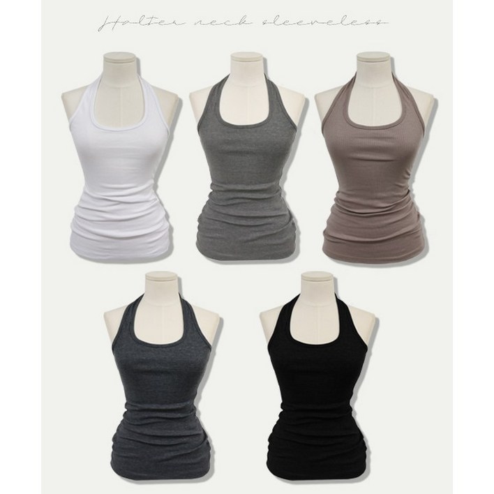 국내제작 고퀄 잘록 허리 슬림핏 홀터넥 나시
