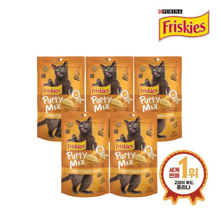 퓨리나 프리스키 파티믹스 치즈크레이지 60g 리뉴얼,미국산 스낵, 치즈크레이지, 60g, 5개