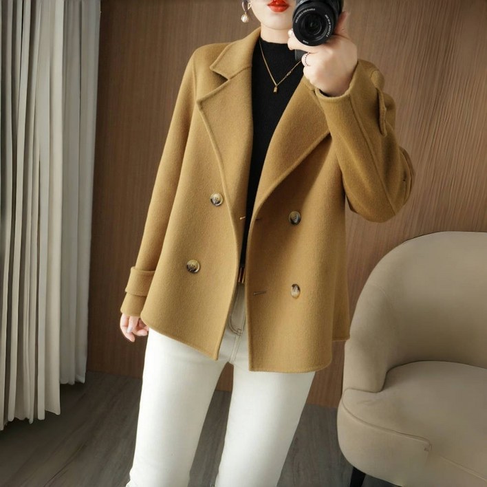 POMTOR 여성 가을 겨울 빅사이즈 카디 자켓 숏 팔렛트 칼라 울 자켓