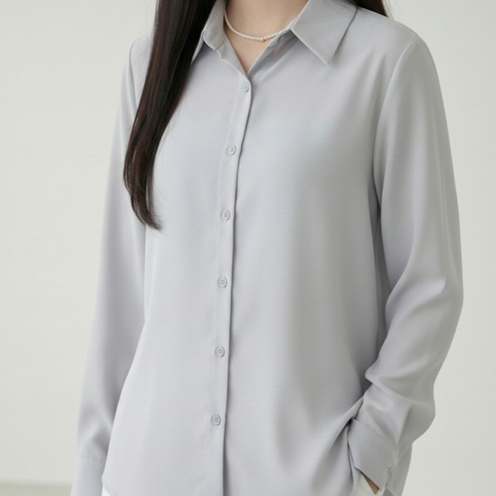 여성 기본핏 카라넥 셔츠 블라우스