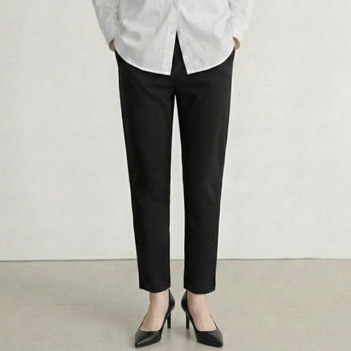 여성 스판 슬림 일자 슬랙스 밴딩 팬츠 국내생산 구김적은 스판 밴딩 빅사이즈 키작녀 일자핏 밴딩팬츠 포켓