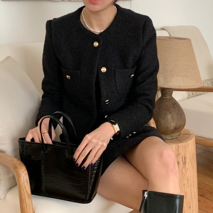 CLOREX 여성 트위드 자켓 버튼 캐주얼 트위드 자켓