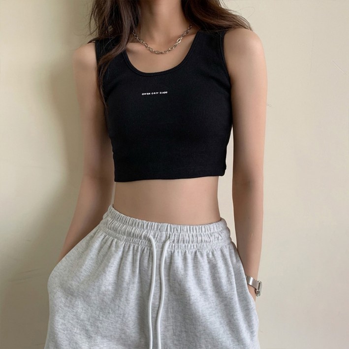 엘쏘 여성용 심플 골지 크롭 민소매 나시 티셔츠