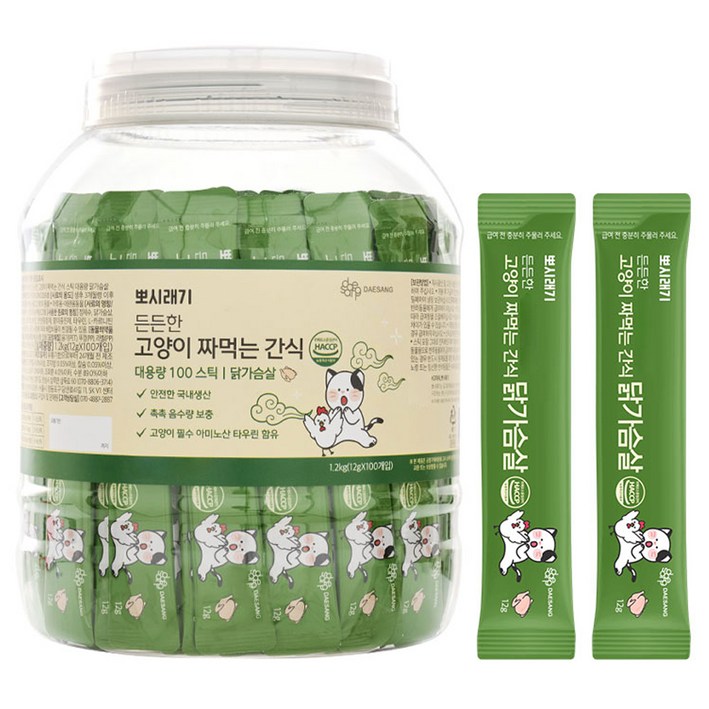 뽀시래기 든든한 고양이 짜먹는 간식 스틱 대용량, 닭가슴살, 12g, 100개