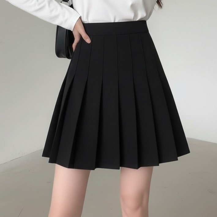 마켓피아 여성용 심플 미디 플리츠 주름 스커트