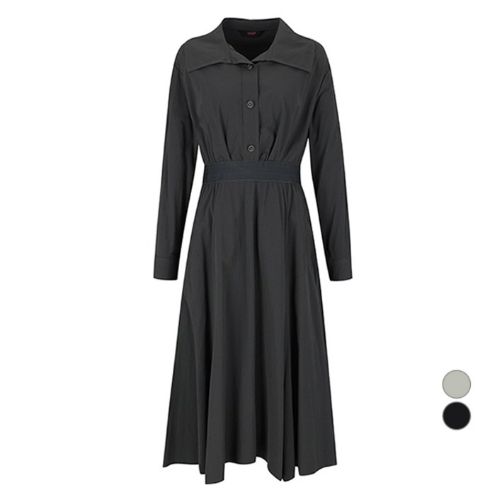 숲 여성용 빅칼라 엘라스틱 밴드 A라인 롱 원피스 SA3OP33