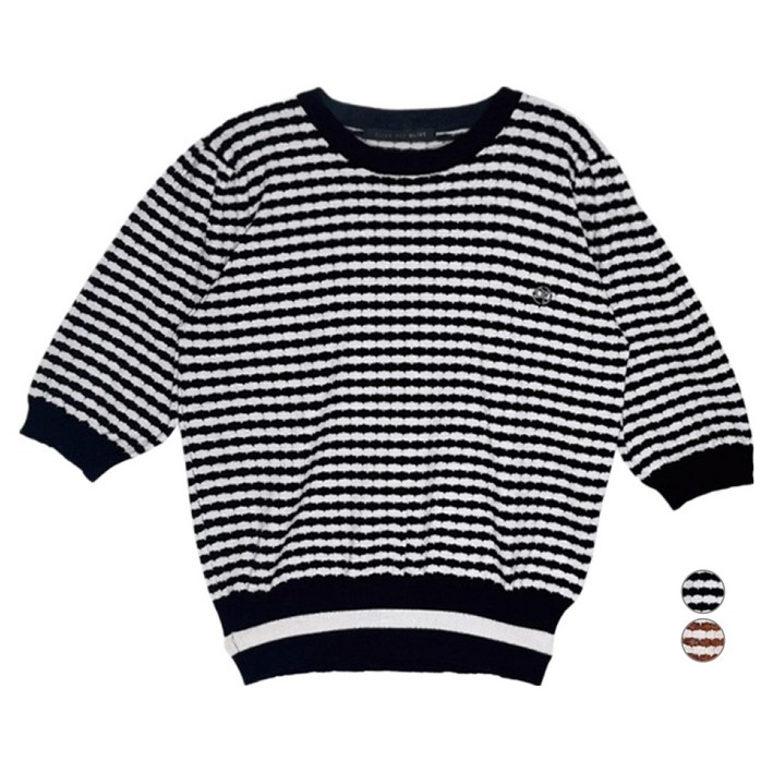 올리브데올리브 여성용 라운드 배색 반팔 니트