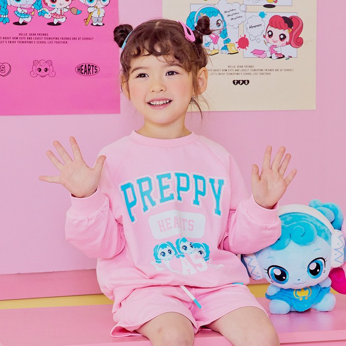 프리미에팜 여아용 캐치 티니핑 꾸래 프레피 라글란 맨투맨 티셔츠