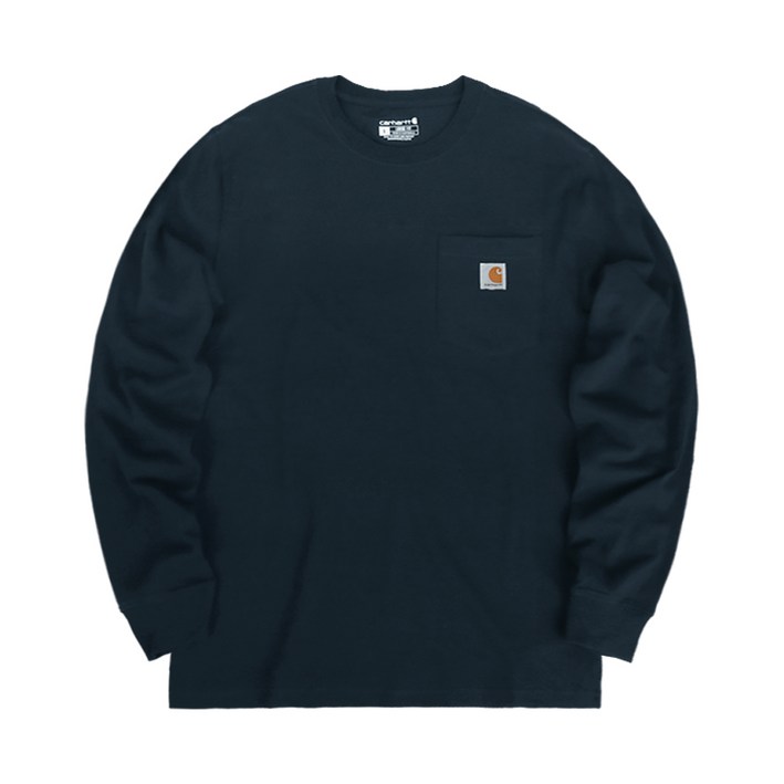 칼하트 남녀공용 포켓 면 긴팔 티셔츠 K126 네이비
