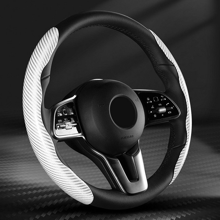룸스모아 자동차 차량용 핸들 커버 탄소섬유 논슬립, 화이트