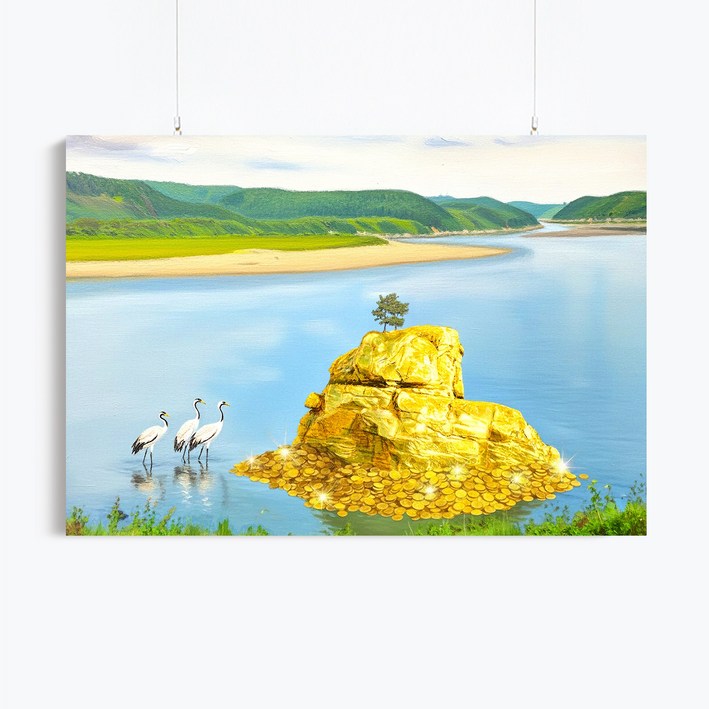 돈들어오는 부자 솥바위 3종 그림 풍수 인테리어 그림 캔버스 액자 인테리어 감성 거실 침실 대형, 03.돈들어오는 부자 샤이닝 황금 솥바위