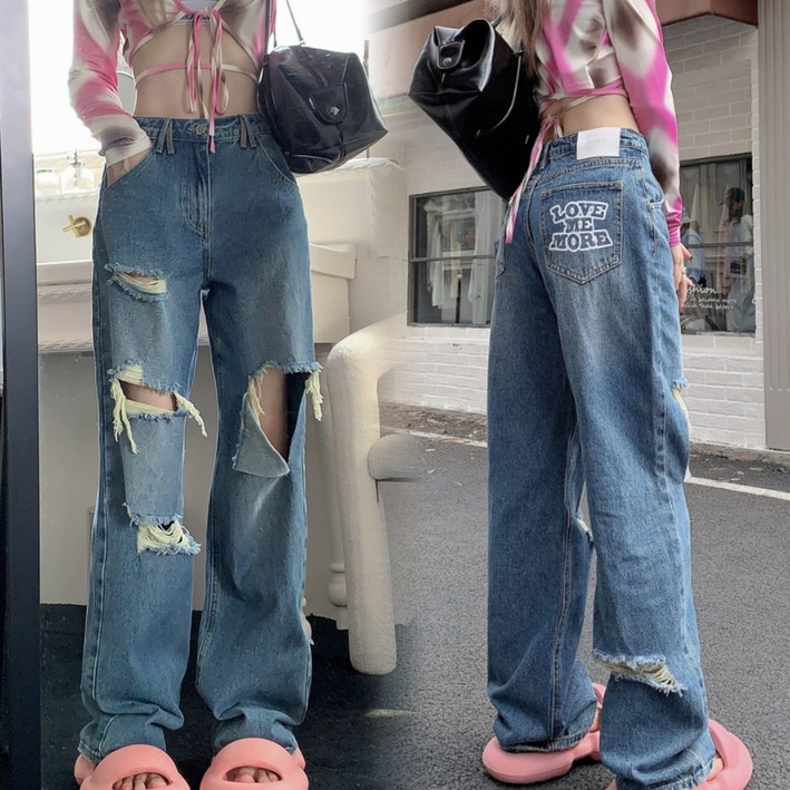 Asure 여자 청바지 찢어진 청바지 카고바지