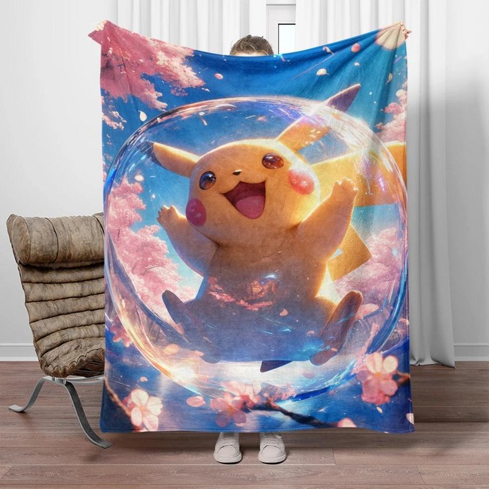 미니소 포켓몬 만화 프린트 플란넬 담요 소파 침실 침대 홈 오피스 낮잠 자동차 여행 캠핑 선물