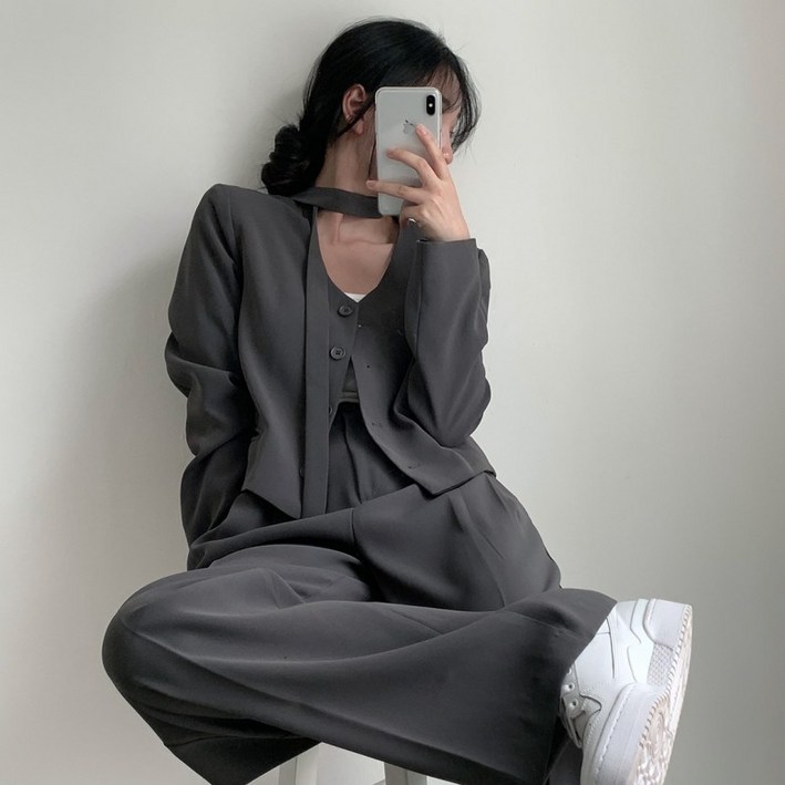 시크힐즈 벨라 스카프 브이넥 정장 자켓  바지 세트 12258