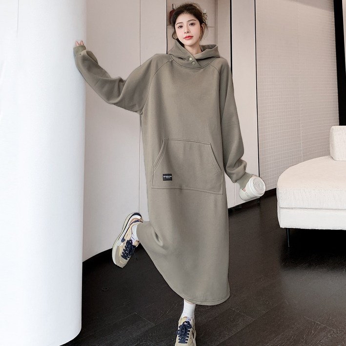 WAWAMOM 후드기모원피스 빅사이즈후드롱원피스 캐주얼 후드 원피스 FOQ70