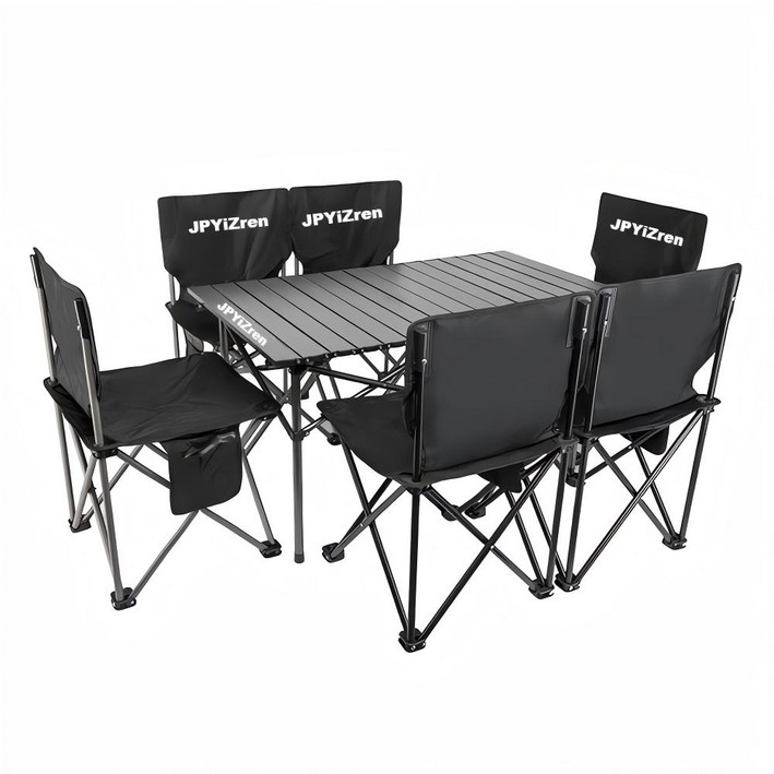 아웃도어 테이블 의자 세트 초경량 접이식 폴딩 캠핑 테이블, 블랙.