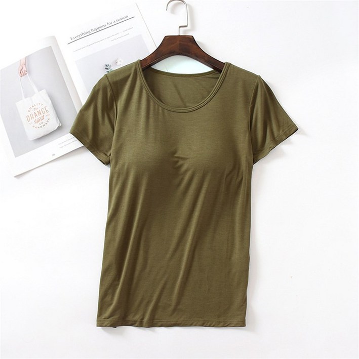 에이홉 여성용 브라 내장형 라운드 반팔 티셔츠