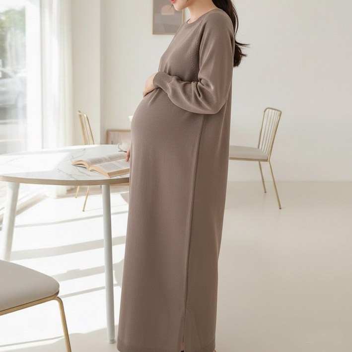 [당일출고] 수엠W 임산부 니트 롱원피스 출산전후 데일리 루즈핏 원피스 C09 무드니트원피스