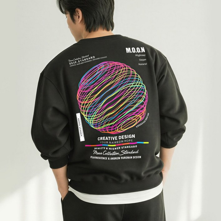 남녀공용 오션 테리 맨투맨 오버핏 루즈핏 라운드 긴팔 티셔츠