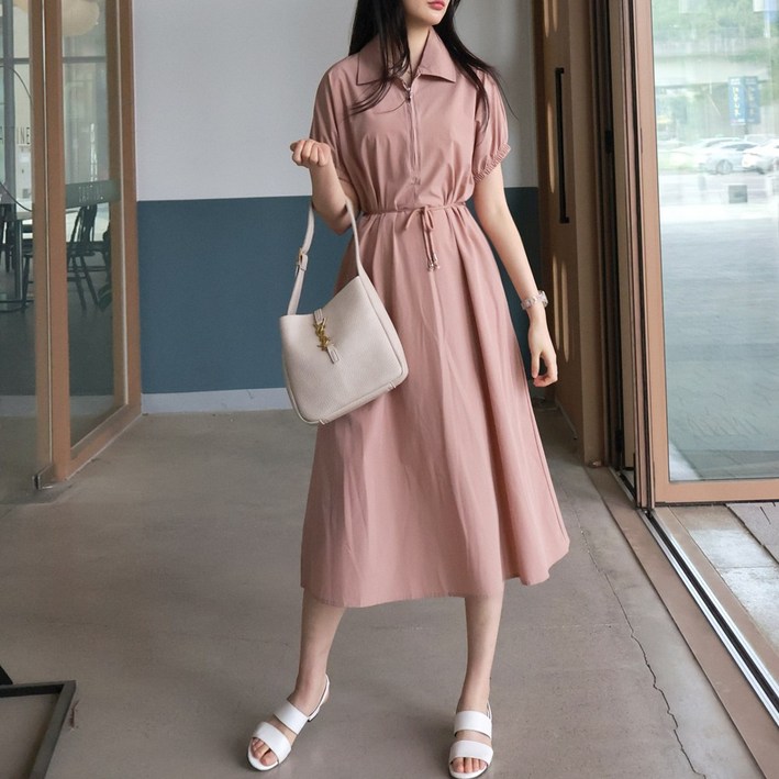 메리앤유 셔링밴드소매 집업카라 플레어라인 스판원피스 메리앤유 셔링밴드소매 집업카라 플레어라인 스판원피스