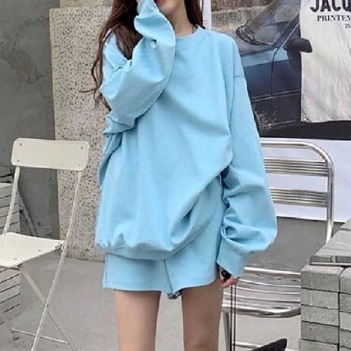 빅사이즈 신상품 와이드 핏 운동복 세트 후드티  반바지 2PCS 비보뉴