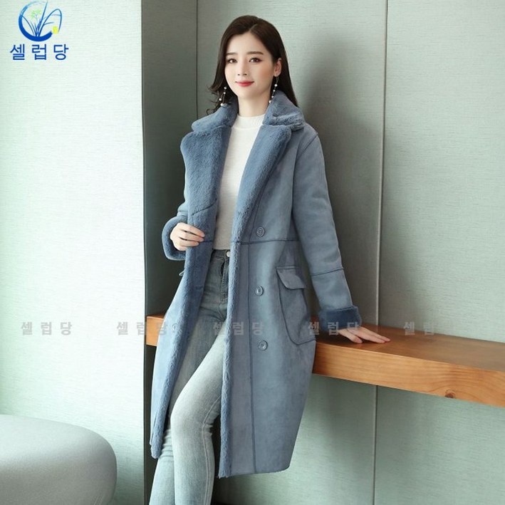 셀럽당 코트 여 추동 모피 일체형 기모 도톰 코트 하프 기장