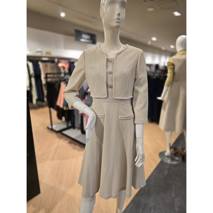 [이엔씨] 베이지 카라 탈부착 원피스_ENOW33801W