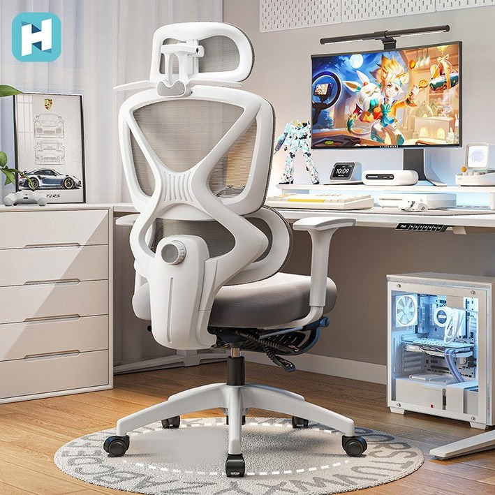 HOMEY NEST 사무용의자 인체공학 요추보호 조절식 팔걸이 노블레스 메쉬 게이밍 컴퓨터의자 HNOC1006, 화이트