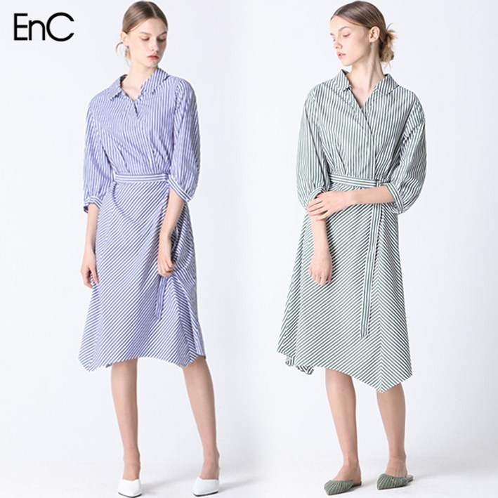 이앤씨 카라넥 스트라이프 원피스  택가격  259000원