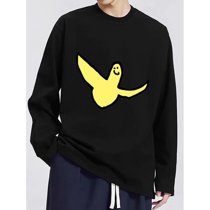 단면 인쇄 면 긴팔 티셔츠, 마크 곤잘레스, 부드러운 소재, 클래식 크루넥