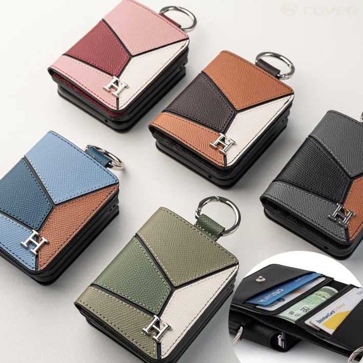 갤럭시 Z플립4 ( F721 ) 콤비 천연 소가죽 카드수납 케이스