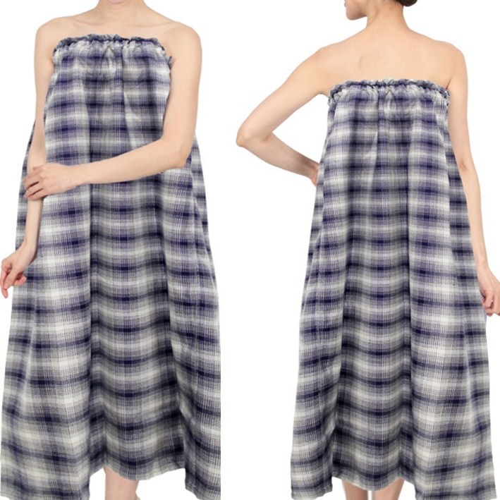 고무밴딩 마사지가운 네이비체크 샤워가운 피부관리샵 왁싱샵 VSS45, 네이비화이트, 1개