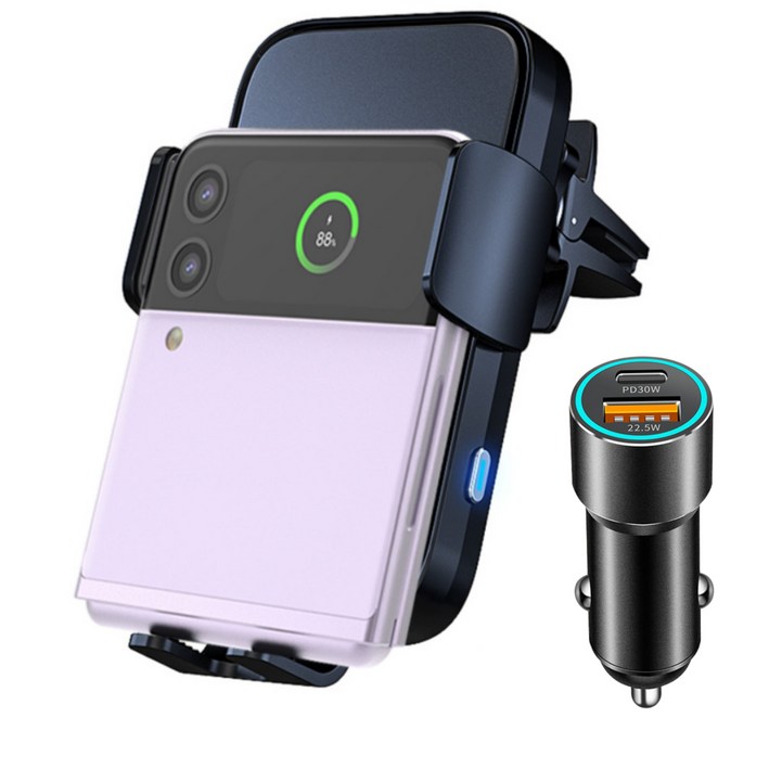 에이덤스 듀얼코일 차량용 고속 무선충전 핸드폰 거치대  시거잭 어댑터 포함, Adumsdcms, 블랙