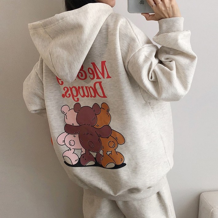 러브앤시티 면기모선택 남녀공용 사계절 트리오베어 후드티셔츠 오버핏 빅사이즈