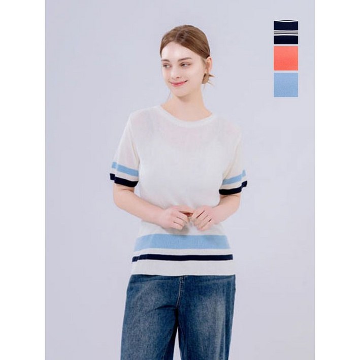 홈쇼핑HIT 후스타일 여성 배색 니트 종택1