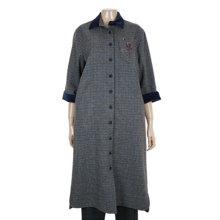 비꼴리끄 B224WO2030 울체크 셔츠카라 맥시 원피스