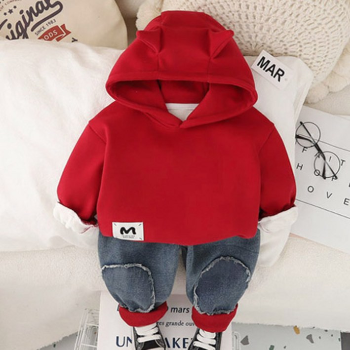 행복한초록 겨울(기모) 빨강후디 상하복