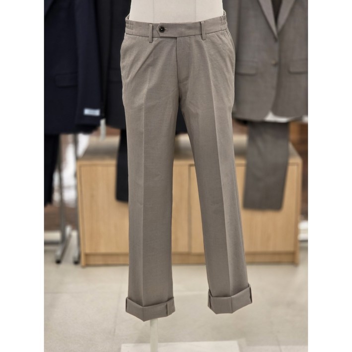 킨록바이킨록앤더슨 허리밴딩 베이지 린넨 폴리 경량 슬림 정장바지 팬츠 NFH391