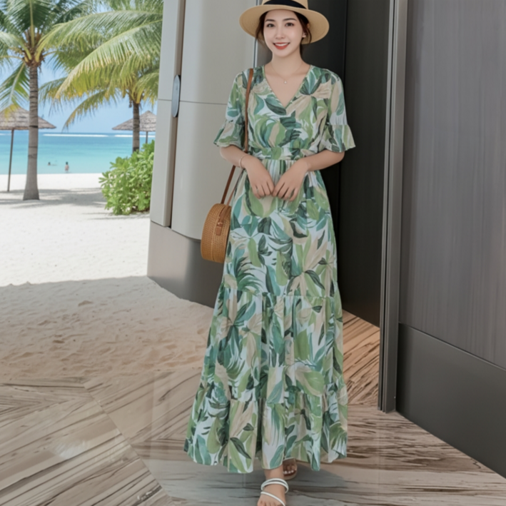 쁘띠엘라 체형커버 휴양지원피스 데일리 스모크밴딩 바캉스룩