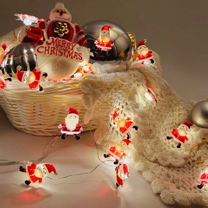 aree 당일출고) LED 크리스마스 파티 장식 조명 건전지 캐릭터 데코 와이어 줄 트리 전구 산타 눈사람 루돌프 종 (깜빡임 기능o)