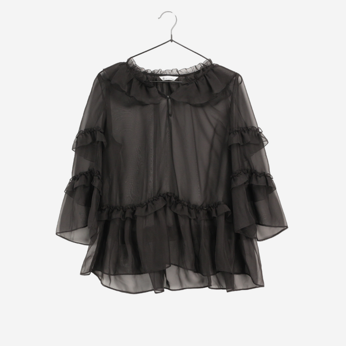 82잇미샤 블랙 쉬폰 러플 셔츠블라우스SW2140